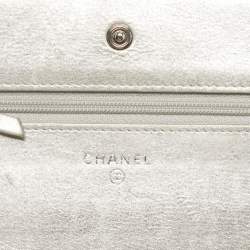 Pre Owned Chanel Silver Chevron Leather CC WOC Bag