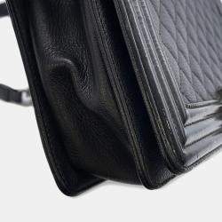 Pre Owned Chanel Boy Chanel Chain shoulder Bag Black Lambskin Patent Leather Size Large