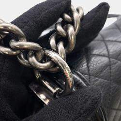 Pre Owned Chanel Boy Chanel Chain shoulder Bag Black Lambskin Patent Leather Size Large