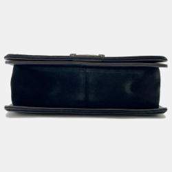 Pre Owned Chanel Boy Chanel Chain shoulder Bag Black Velour Size 25