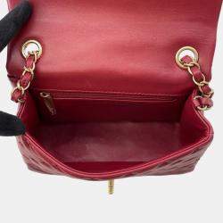 Pre Owned Chanel Coco Handle 2Way Handbag Red Lambskin Size Small