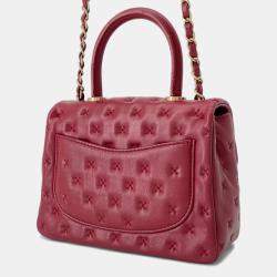 Pre Owned Chanel Coco Handle 2Way Handbag Red Lambskin Size Small
