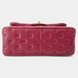 Pre Owned Chanel Coco Handle 2Way Handbag Red Lambskin Size Small