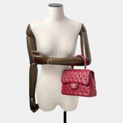 Pre Owned Chanel Coco Handle 2Way Handbag Red Lambskin Size Small