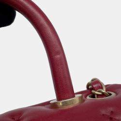 Pre Owned Chanel Coco Handle 2Way Handbag Red Lambskin Size Small