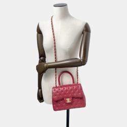 Pre Owned Chanel Coco Handle 2Way Handbag Red Lambskin Size Small