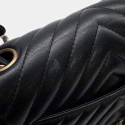 Pre Owned Chanel Chevron Mini Chain shoulder Bag Black Lambskin Size 18