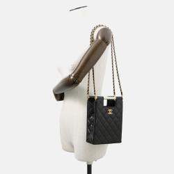 Pre Owned Chanel Matelasse Pearl Handle Chain Shoulder Bag Black Lambskin