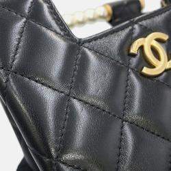Pre Owned Chanel Matelasse Pearl Handle Chain Shoulder Bag Black Lambskin
