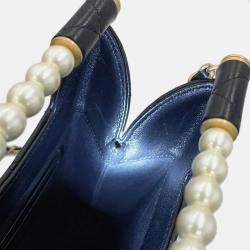 Pre Owned Chanel Matelasse Pearl Handle Chain Shoulder Bag Black Lambskin