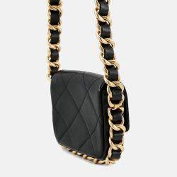 Pre Owned Chanel Matelasseflap Bag Chain shoulder Bag Black Calf Leather Size Mini