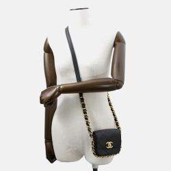 Pre Owned Chanel Matelasseflap Bag Chain shoulder Bag Black Calf Leather Size Mini