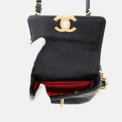 Pre Owned Chanel Matelasseflap Bag Chain shoulder Bag Black Calf Leather Size Mini