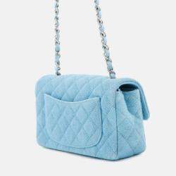 Pre Owned Chanel Matelasse Blue Denim Mini Chain Shoulder Bag