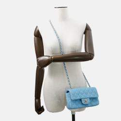 Pre Owned Chanel Matelasse Blue Denim Mini Chain Shoulder Bag