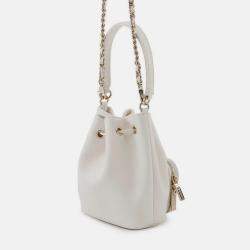 Pre Owned Chanel Matelasse White Caviar Leather Mini 2 Way Chain Bucket