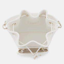 Pre Owned Chanel Matelasse White Caviar Leather Mini 2 Way Chain Bucket