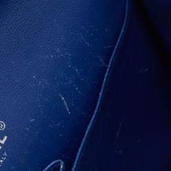 Pre Owned Chanel Navy Blue Iridescent Patent Leather Classic Jumbo Double Flap Bag