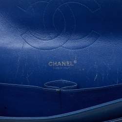 Pre Owned Chanel Navy Blue Iridescent Patent Leather Classic Jumbo Double Flap Bag
