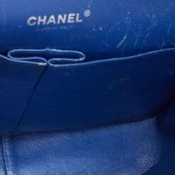 Pre Owned Chanel Navy Blue Iridescent Patent Leather Classic Jumbo Double Flap Bag
