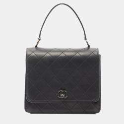 Pre Owned Chanel Flap Black Lambskin Shoulder Bag
