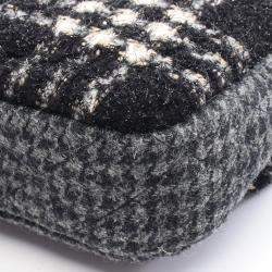 Pre Owned Chanel Black White Grey Wool Shoulder Bag