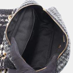 Pre Owned Chanel Black White Grey Wool Shoulder Bag