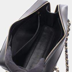Pre Owned Chanel Chocolate Bar Chain Shoulder Bag Lambskin Black  Cc