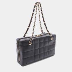 Pre Owned Chanel Chocolate Bar Chain Shoulder Bag Lambskin Black  Cc