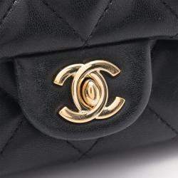 Pre Owned Chanel Matelasse Small Flap Shoulder Bag Lamb Leather Black