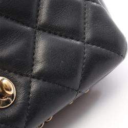 Pre Owned Chanel Matelasse Small Flap Shoulder Bag Lamb Leather Black