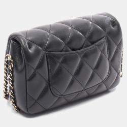 Pre Owned Chanel Matelasse Small Flap Shoulder Bag Lamb Leather Black