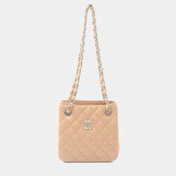 Pre Owned Chanel Bucket Mini Beige Lambskin Shoulder Bag