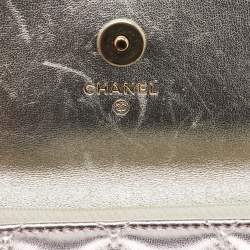 Pre Owned Chanel Metallic Silver/Pink Quilted Leather Coco Punk Wallet on Chain