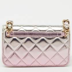 Pre Owned Chanel Metallic Silver/Pink Quilted Leather Coco Punk Wallet on Chain