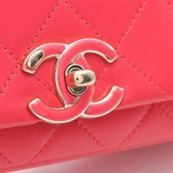 Pre Owned Chanel Matelasse Chain Shoulder Bag Lamb Skin Sheep Leather Red