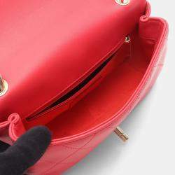 Pre Owned Chanel Matelasse Chain Shoulder Bag Lamb Skin Sheep Leather Red