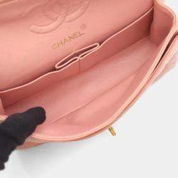 Pre Owned Chanel Matelasse Double Flap Chain Shoulder Bag Calfskin Pink