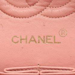 Pre Owned Chanel Matelasse Double Flap Chain Shoulder Bag Calfskin Pink