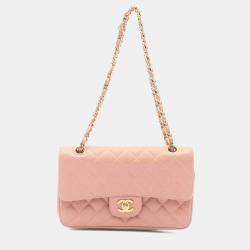 Pre Owned Chanel Matelasse Double Flap Chain Shoulder Bag Calfskin Pink