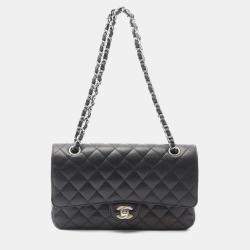 Pre Owned Chanel Matelasse W Flap Chain Shoulder Bag Leather Black