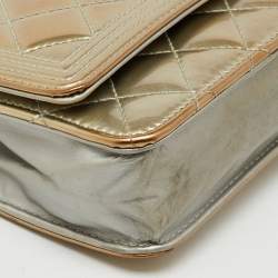 Pre Owned Chanel Metallic Grey Quilted Patent Leather Classic Boy WOC Bag