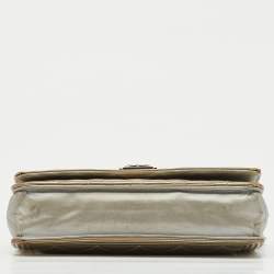 Pre Owned Chanel Metallic Grey Quilted Patent Leather Classic Boy WOC Bag