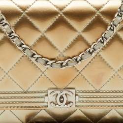 Pre Owned Chanel Metallic Grey Quilted Patent Leather Classic Boy WOC Bag