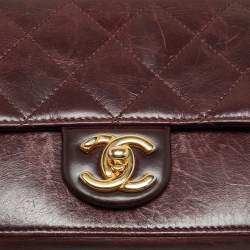 Pre Owned Chanel Burgundy Quilted Leather Small Straight Line Flap Bag