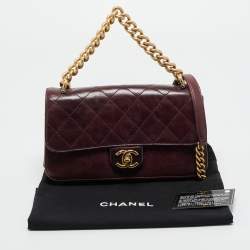 Pre Owned Chanel Burgundy Quilted Leather Small Straight Line Flap Bag