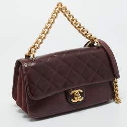 Pre Owned Chanel Burgundy Quilted Leather Small Straight Line Flap Bag