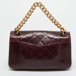 Pre Owned Chanel Burgundy Quilted Leather Small Straight Line Flap Bag