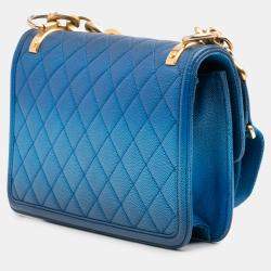 Pre Owned Chanel Blue Medium Quilted Caviar Sunset On The Sea Flap Bag