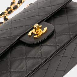 Pre Owned Chanel Black Small Classic Lambskin Double Flap